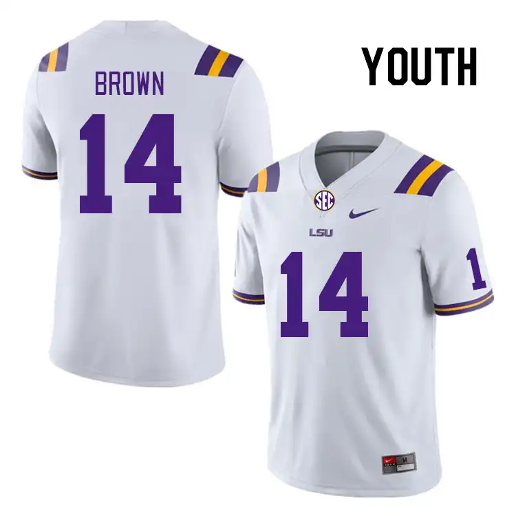 Youth LSU Tigers Jalen Brown #14 White NCAA Football Jersey